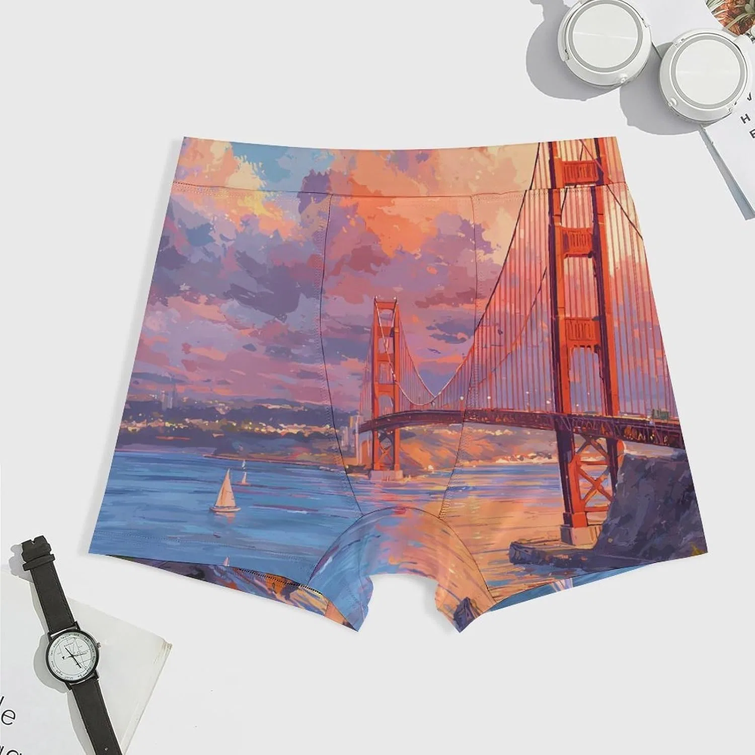 Боксеры с закатом Golden Gate Bridge, Style-5 — фото 3