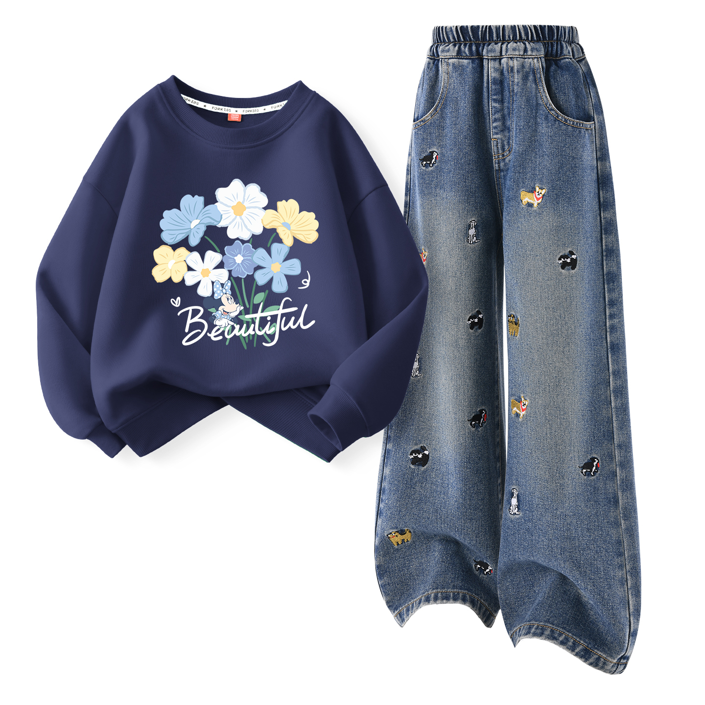 Детская повседневная спортивная одежда Disney, Di Hua Jie K Navy Blue+Solid Color Denim Blue — фото 2