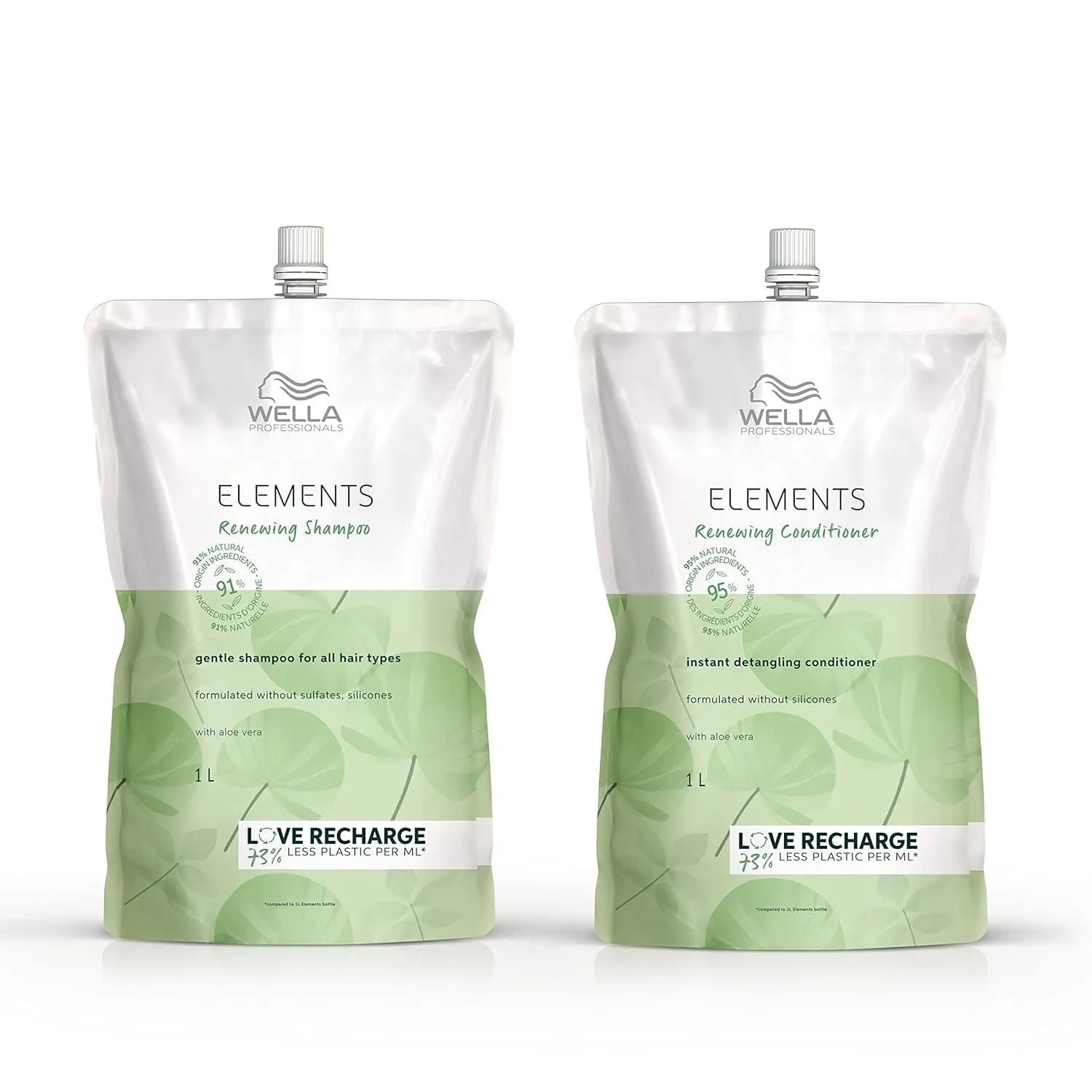Набор Wella Professionals Elements Renewing: шампунь и кондиционер, без сульфатов и силиконов, мгновенное распутывание, для всех типов волос, объем 1 литр.