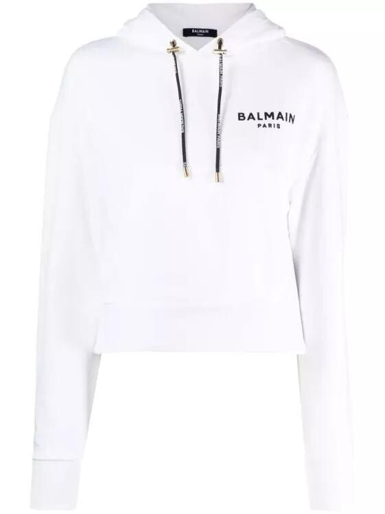 

Укороченная толстовка с флокированным логотипом Balmain, белый