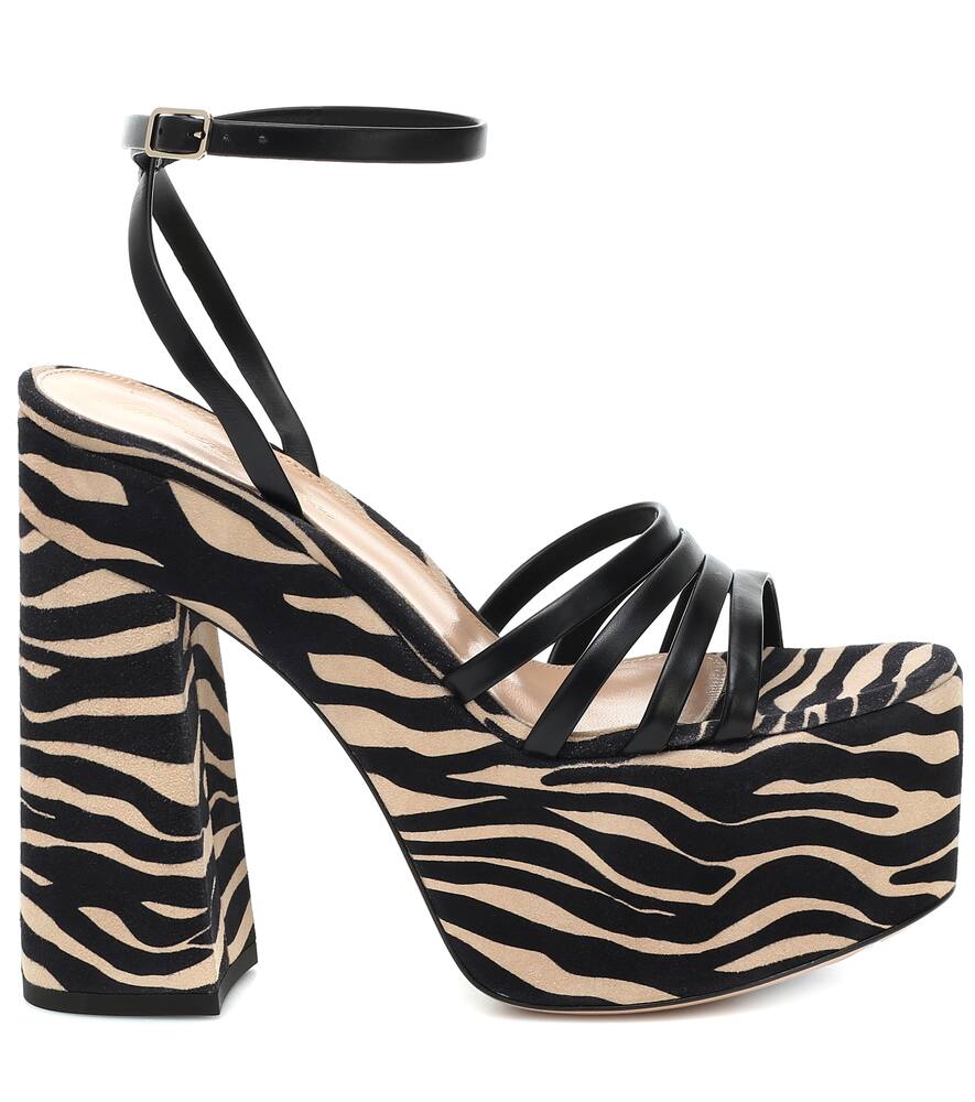 Платформенные сандалии ursula 150 из кожи Gianvito Rossi, Black + Mousse Zebra Print — фото 4