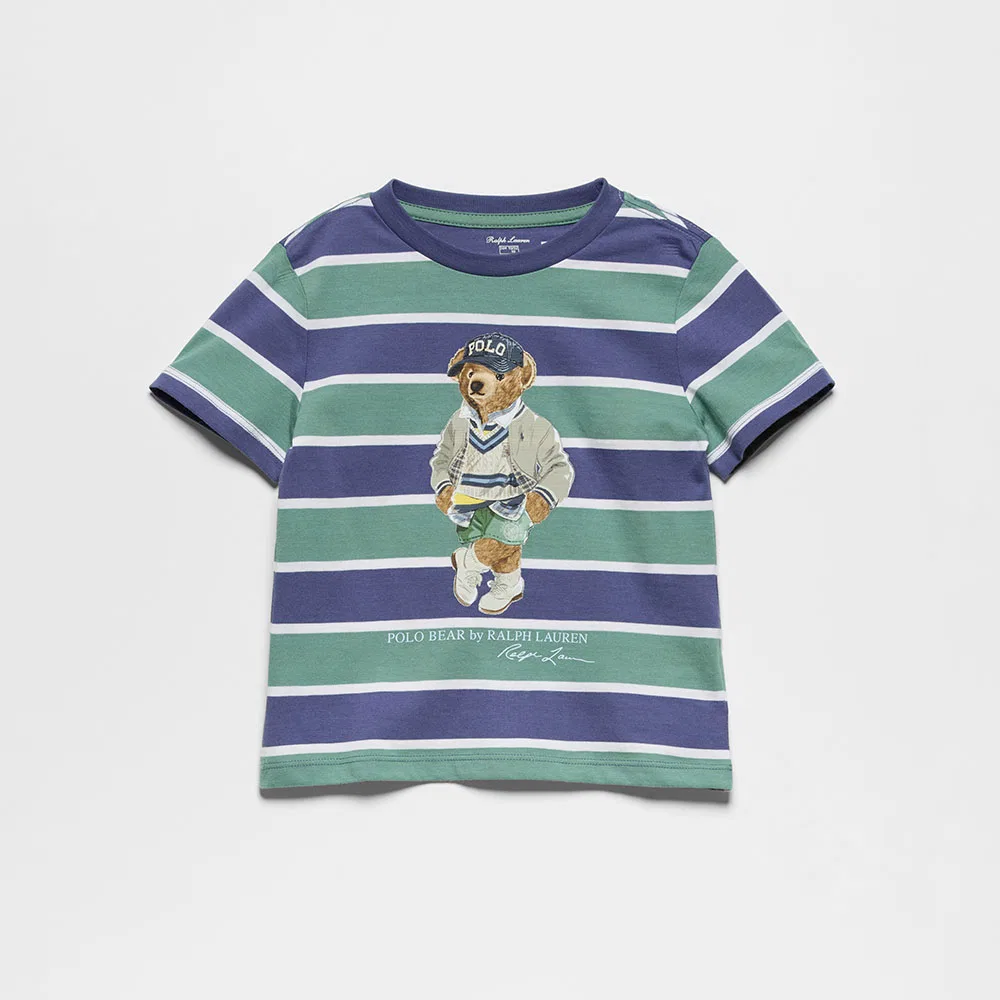 Детская футболка Polo Ralph Lauren Children с медведем и полосками, зелёная