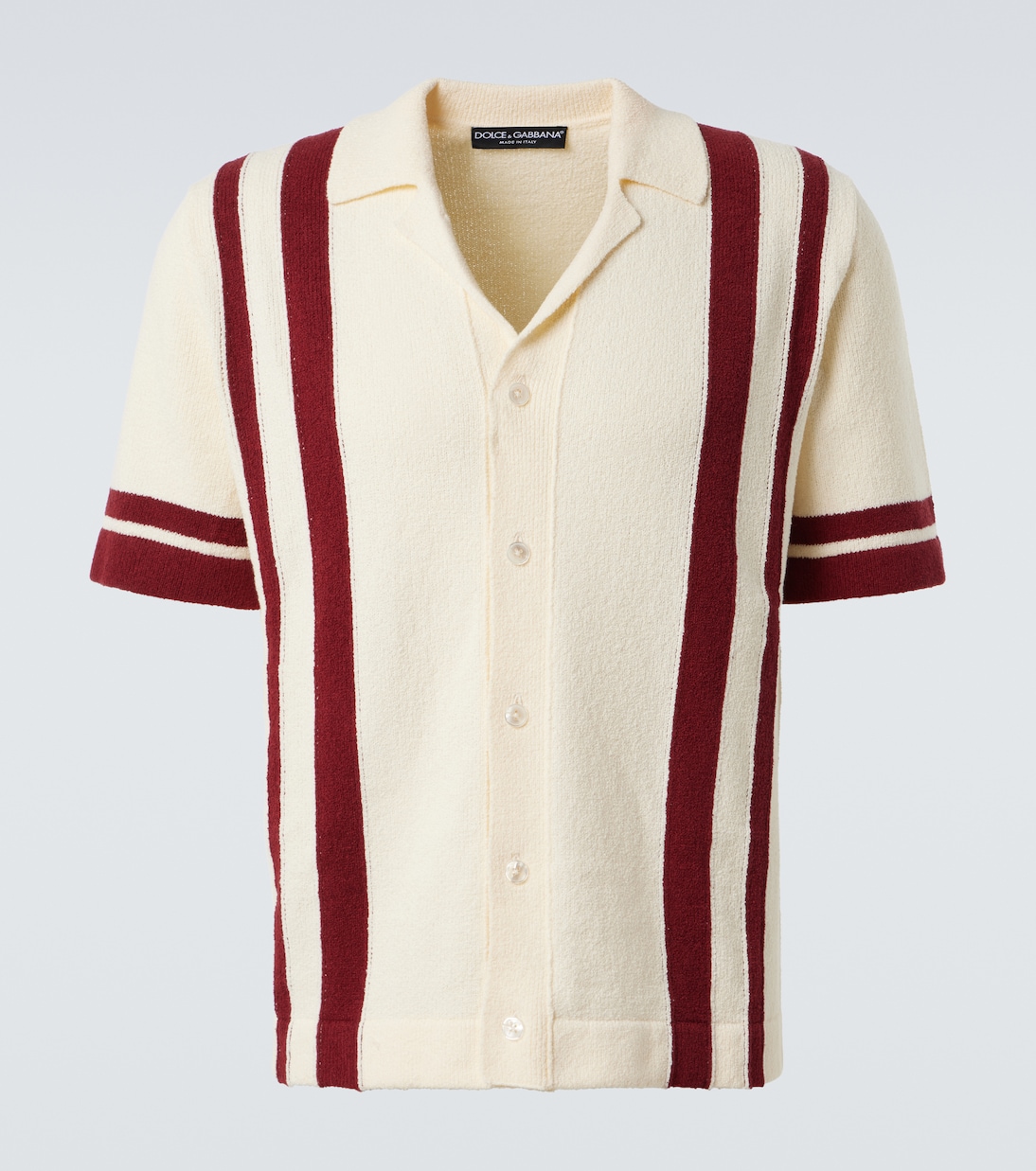 

Полосатая махровая рубашка для боулинга из хлопковой смеси Dolce&Gabbana, White/Red