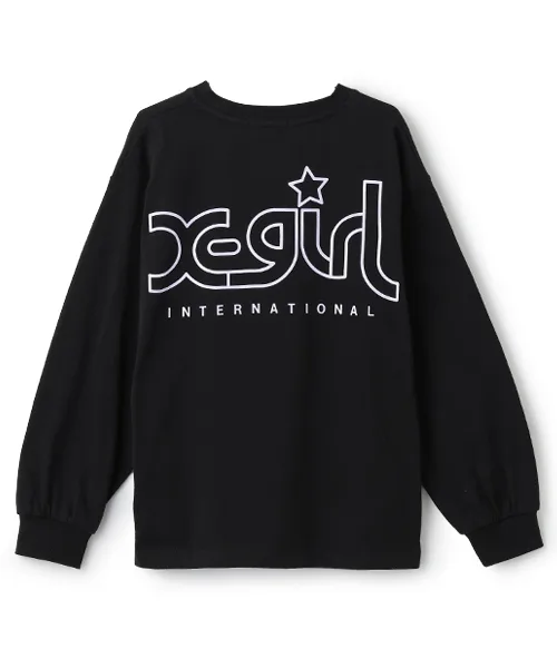 Детская футболка с длинным рукавом и принтом на спине Mills Logo X-girl Stages чёрная