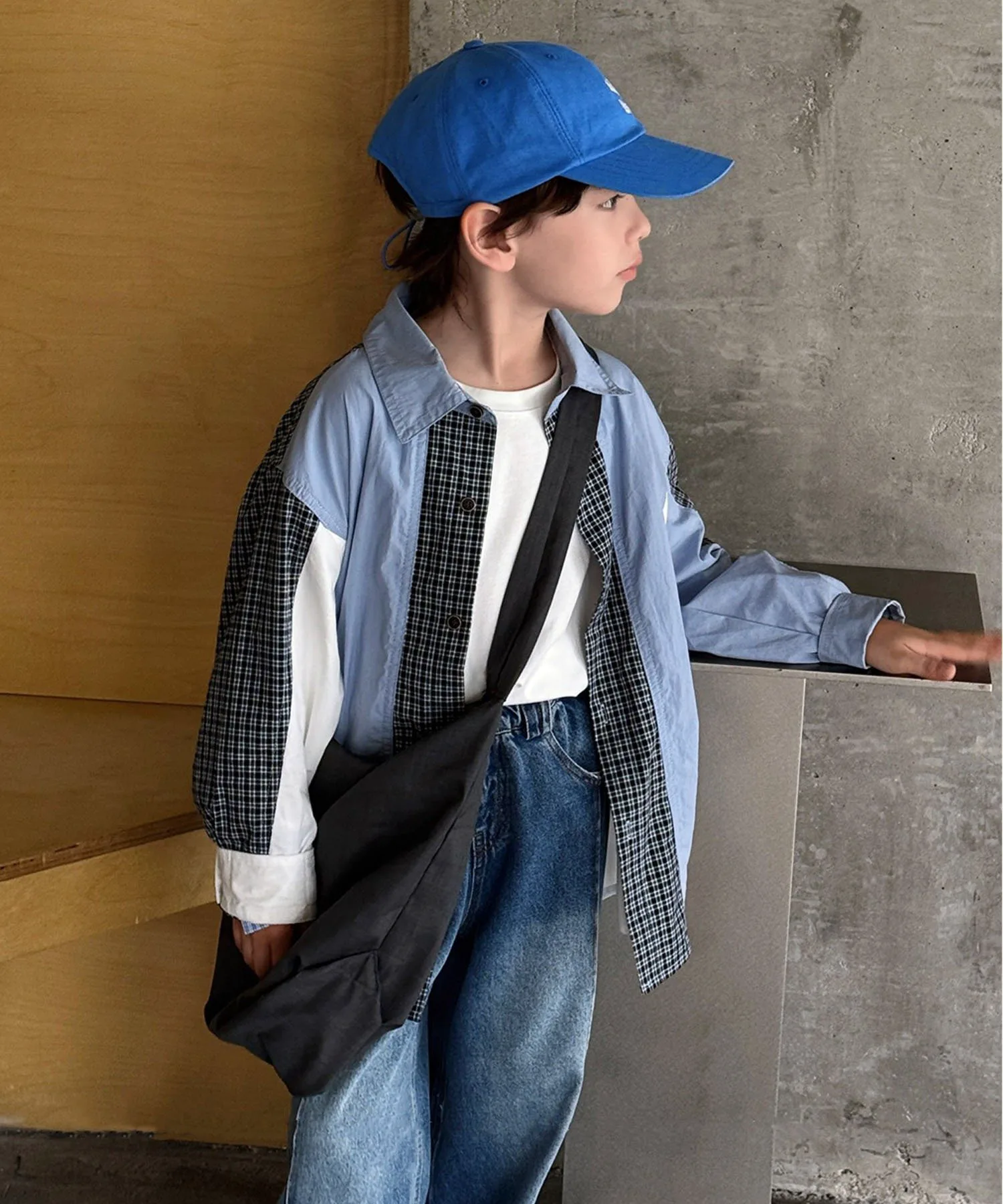 Рубашка в клетку с блочным рисунком Aimoha Kids, blue — фото 2
