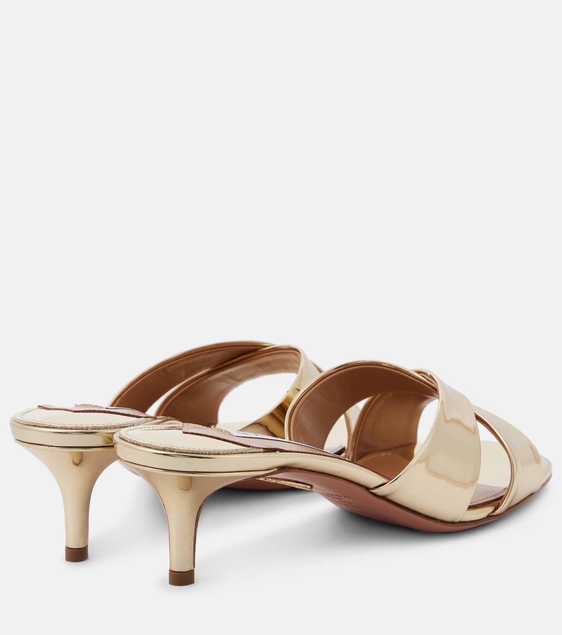 Мюли Divine 50 из зеркальной кожи Aquazzura, Soft Gold — фото 3