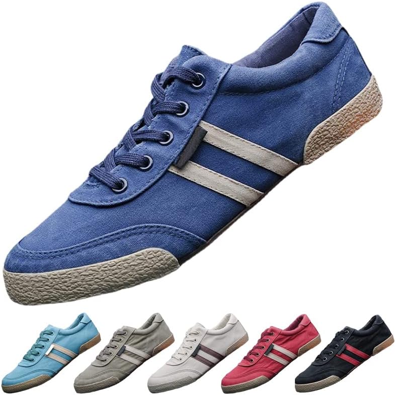 

Мужские холщовые кроссовки, универсальные, повседневные, дышащие, модные, удобные, низкие, плоские, для прогулок, простые, мягкие, винтажные, на шнуровке, повседневные туфли Boxpopla, синий