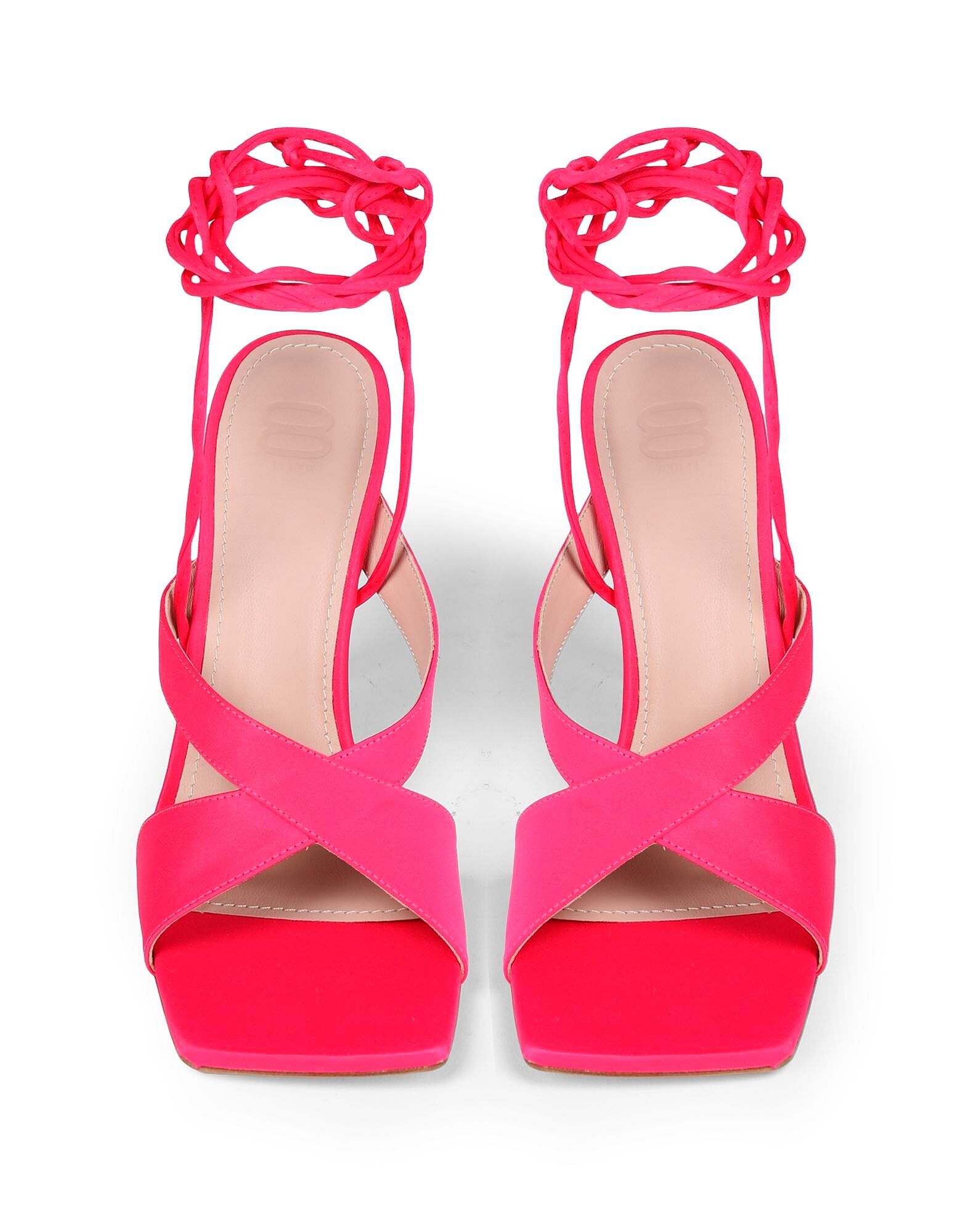 Сандалии Satin Square Toe Lace-Up Sandals 8 By Yoox, фуксия — фото 3