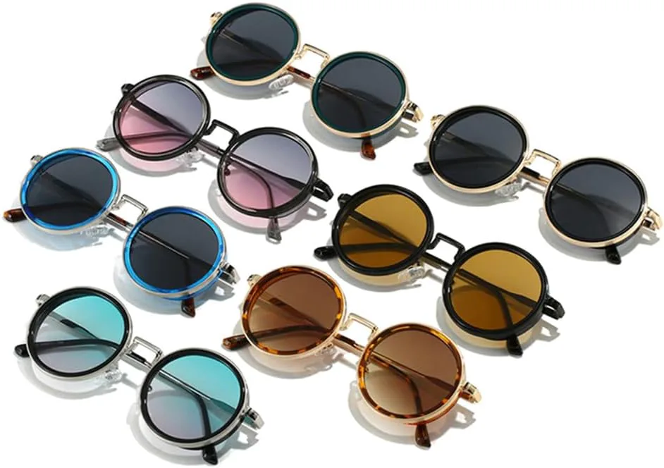 

Солнцезащитные очки UV400 — круглые, в стиле панк, с градиентным металлическим покрытием, для женщин и мужчин, для бега и активного отдыха UYPTK, Leopard Golden Tea