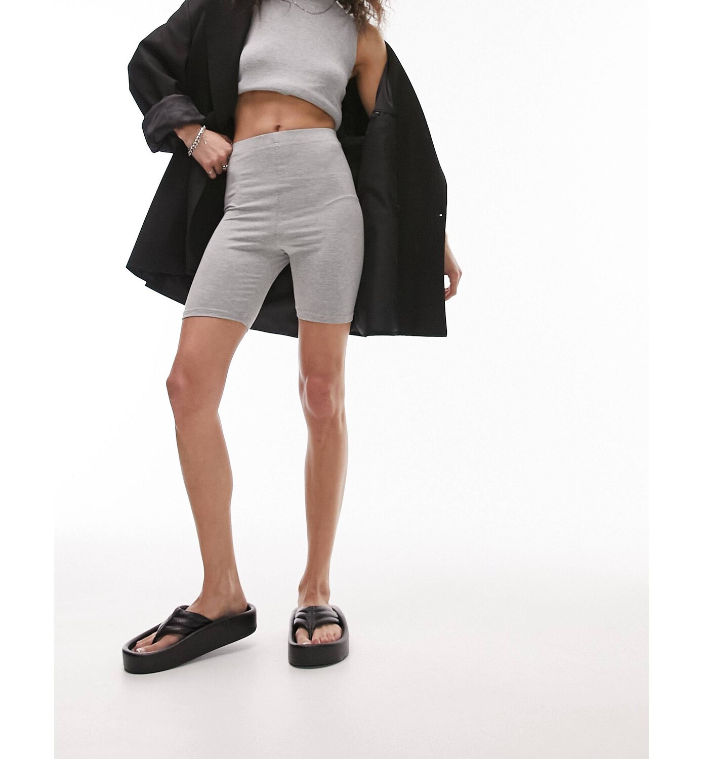 

Короткие базовые леггинсы серого меланжевого цвета Topshop