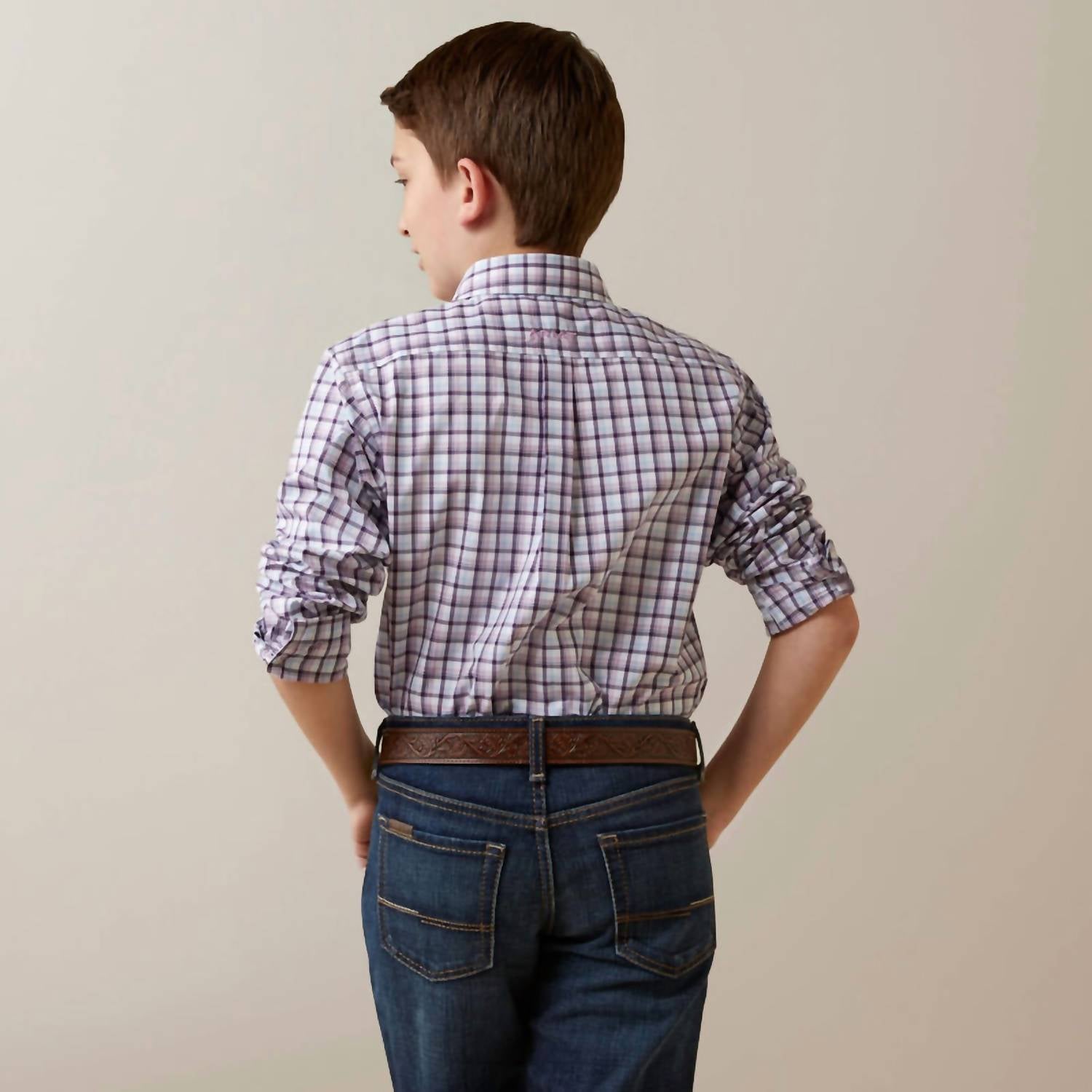 Рубашка Pro Series Meir Classic Fit для мальчиков в белом/фиолетовом цвете ARIAT — фото 3