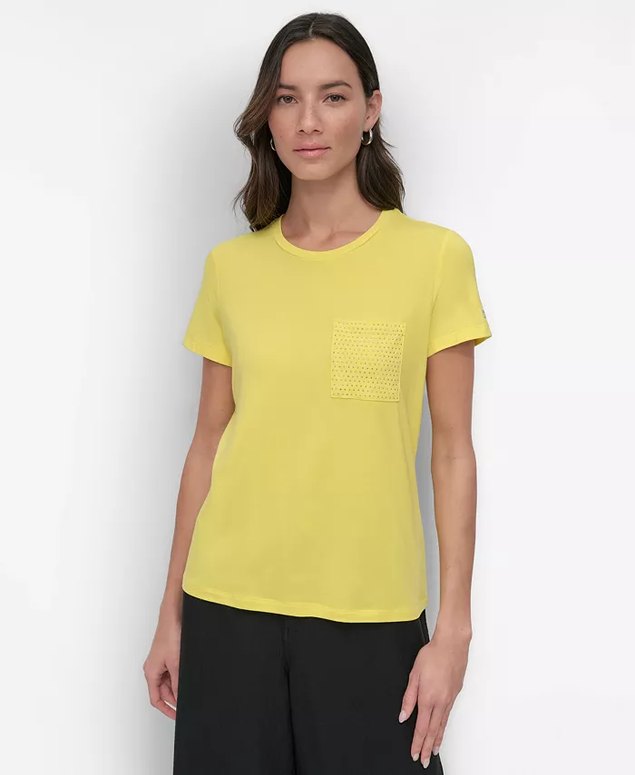 

Женская рубашка с коротким рукавом и карманами, украшенная шипами DKNY, желтый
