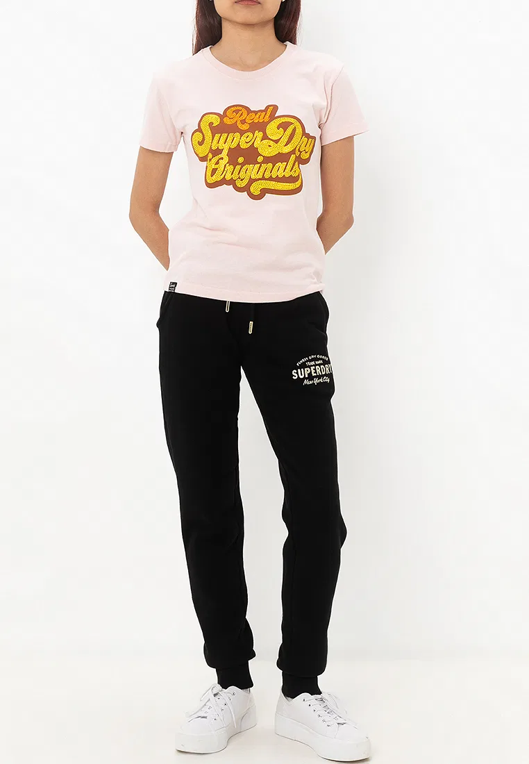 Джоггеры, металлический логотип, зауженные, Luxe Metallic Logo Slim Superdry, черный — фото 4