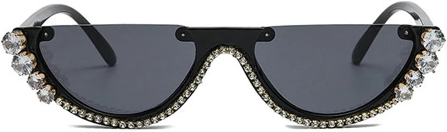 

Солнцезащитные очки Willochra «Кошачий глаз» со стразами для женщин, блестящие, с кристаллами, для вечеринки, с бриллиантами, в полуободковой оправе, Black