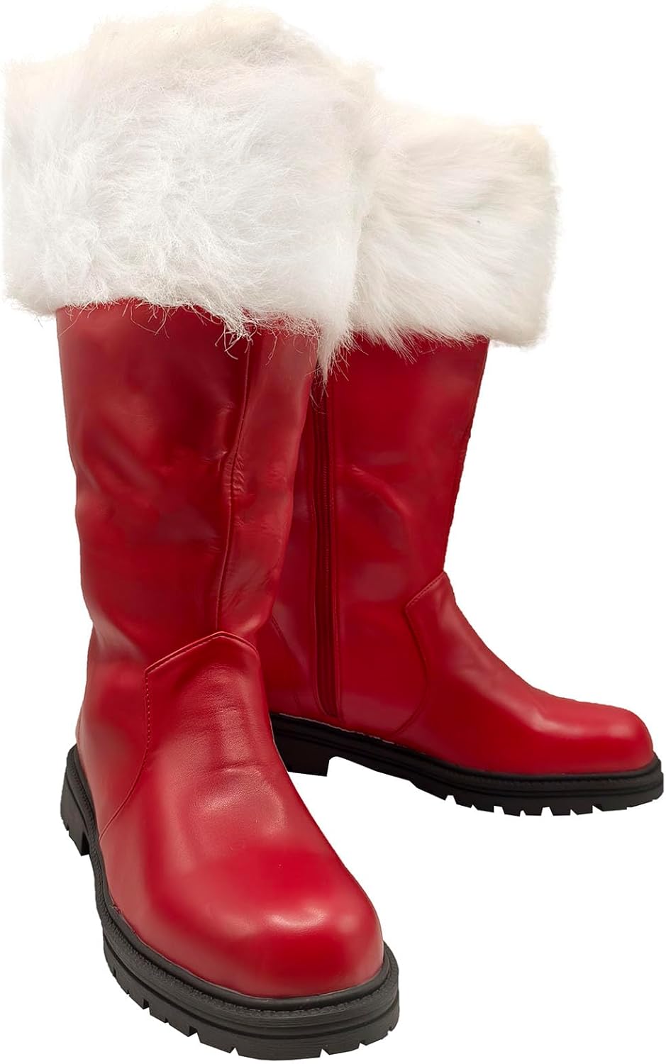 

Мужские рождественские сапоги Санта-Клауса для костюма на Хэллоуин, черные сапоги с широкой голенью и белым мехом Junqiako