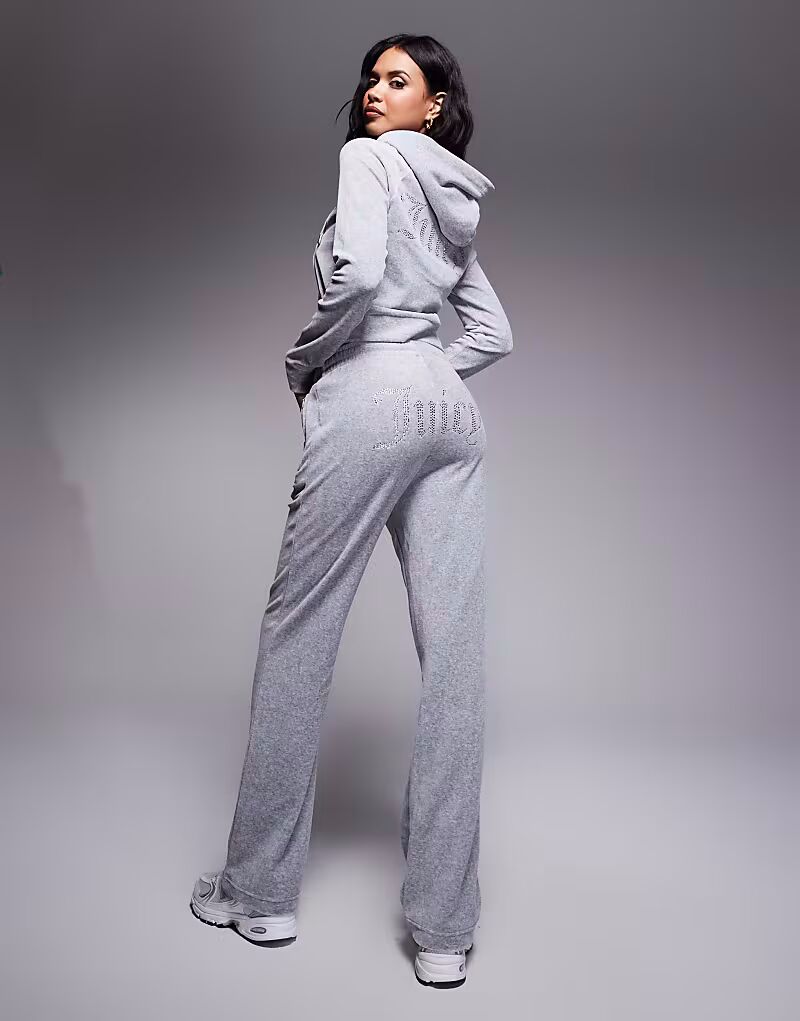 

Велюровые джоггеры Juicy Couture со стразовым логотипом серого цвета
