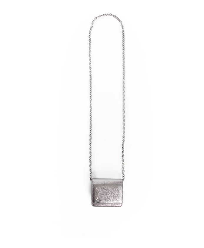 

Серебряный кожаный кошелек на цепочке Maison Margiela, серый