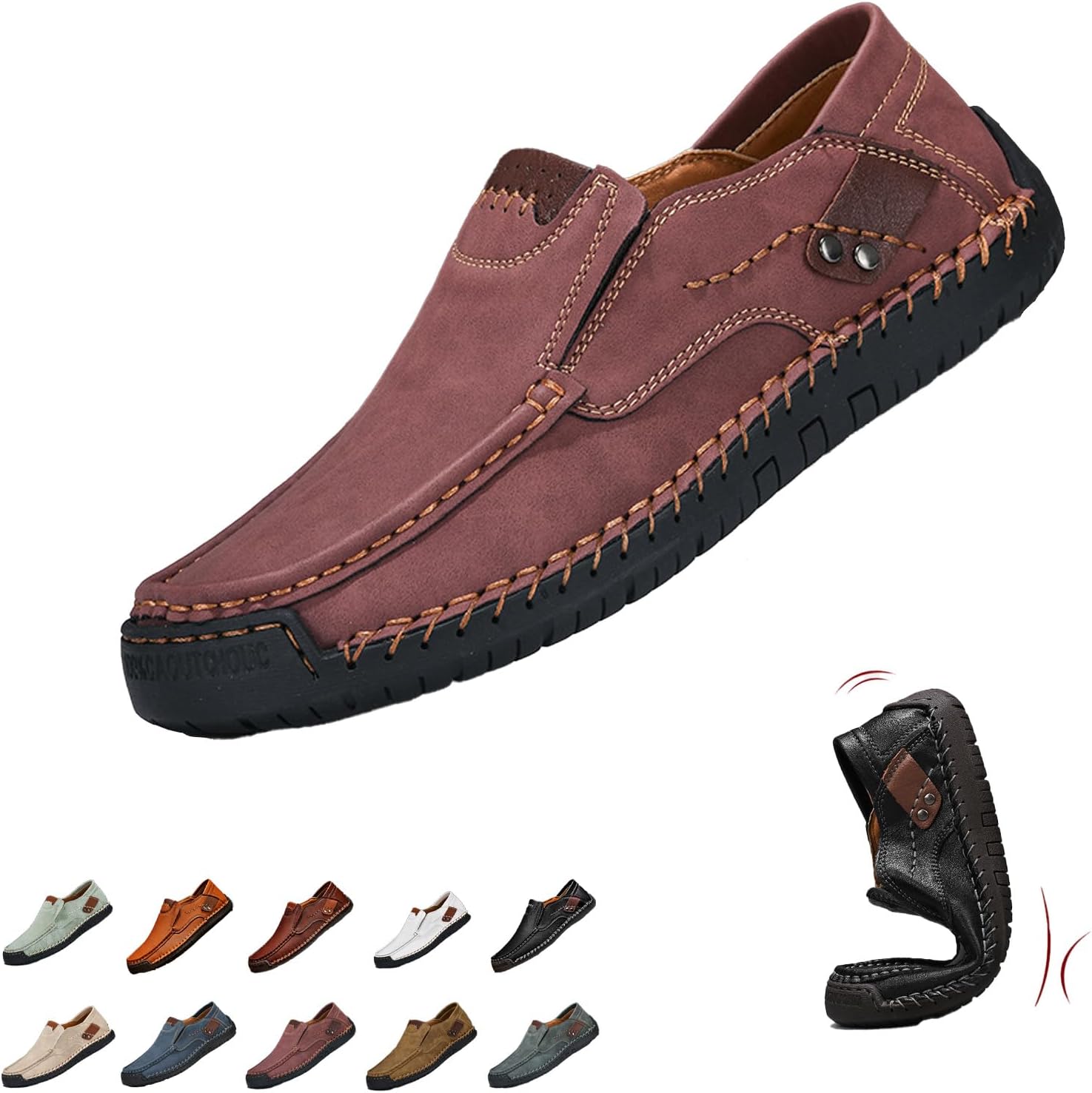 

Мужские вручную изготовленные мокасины из натуральной кожи, водонепроницаемые, без шнуровки, ортопедические прогулочные туфли, водительские мокасины Ghtrhsb, красный