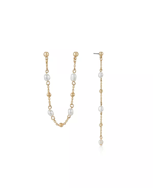 

Двойные серьги с пресноводным жемчугом и покрытием из 18-каратного золота Ettika, gold