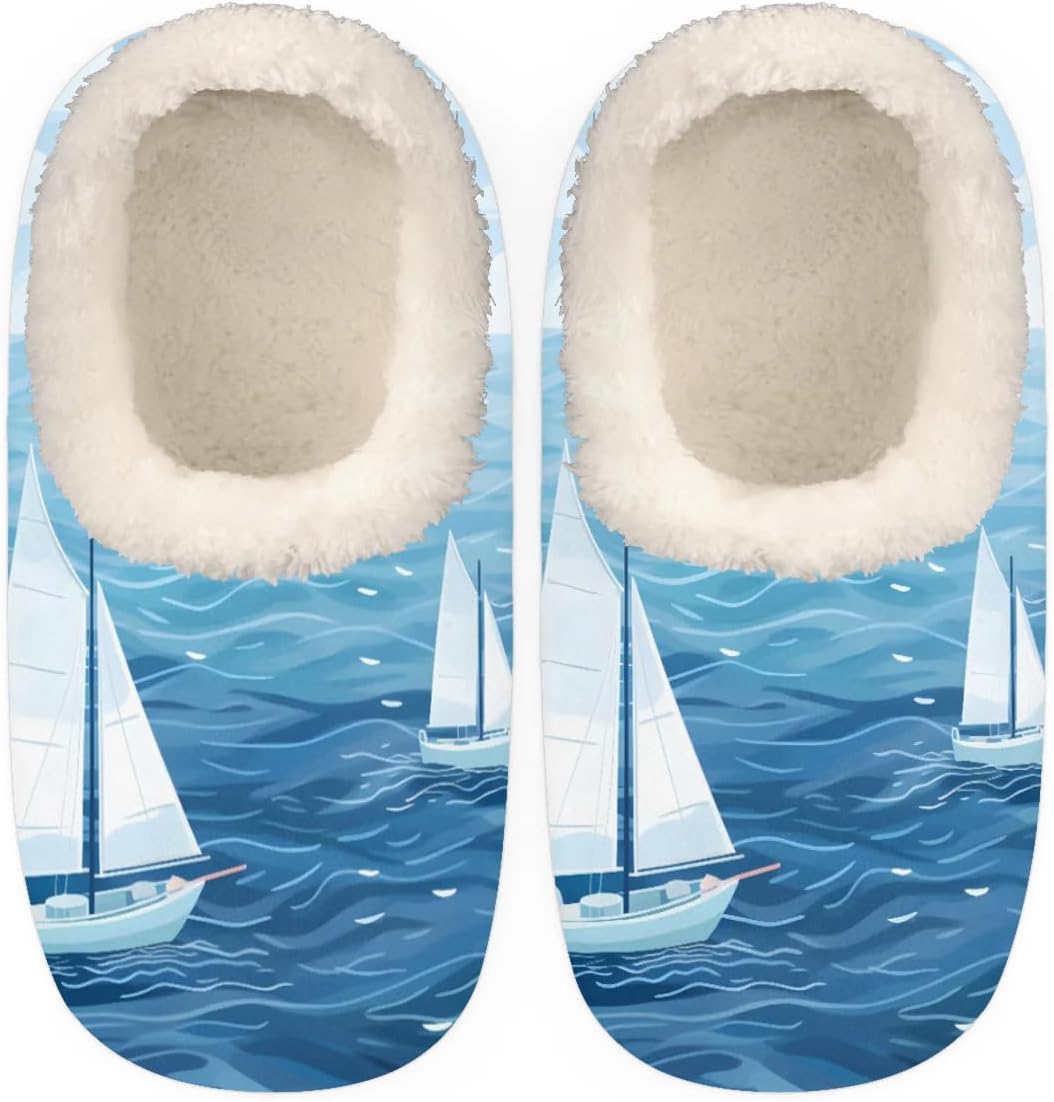 

Тапочки QsirBC Ocean Sailboat для женщин и мужчин, мягкие с эффектом памяти, с противоскользящей подошвой, для дома и улицы, уютные, теплые и пушистые, Ocean Sailboat M