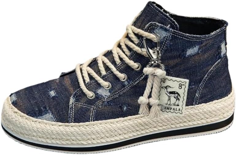 

Мужские высокие кроссовки из мягкого денима. Модные и уникальные. Удобные стельки Clolinde, темно-синий