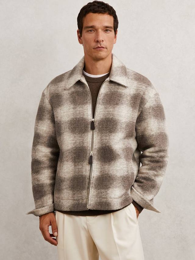 

Соро Sorento из шерстяной смеси с молнией и клетчатым узором Reiss, Ecru/Brown