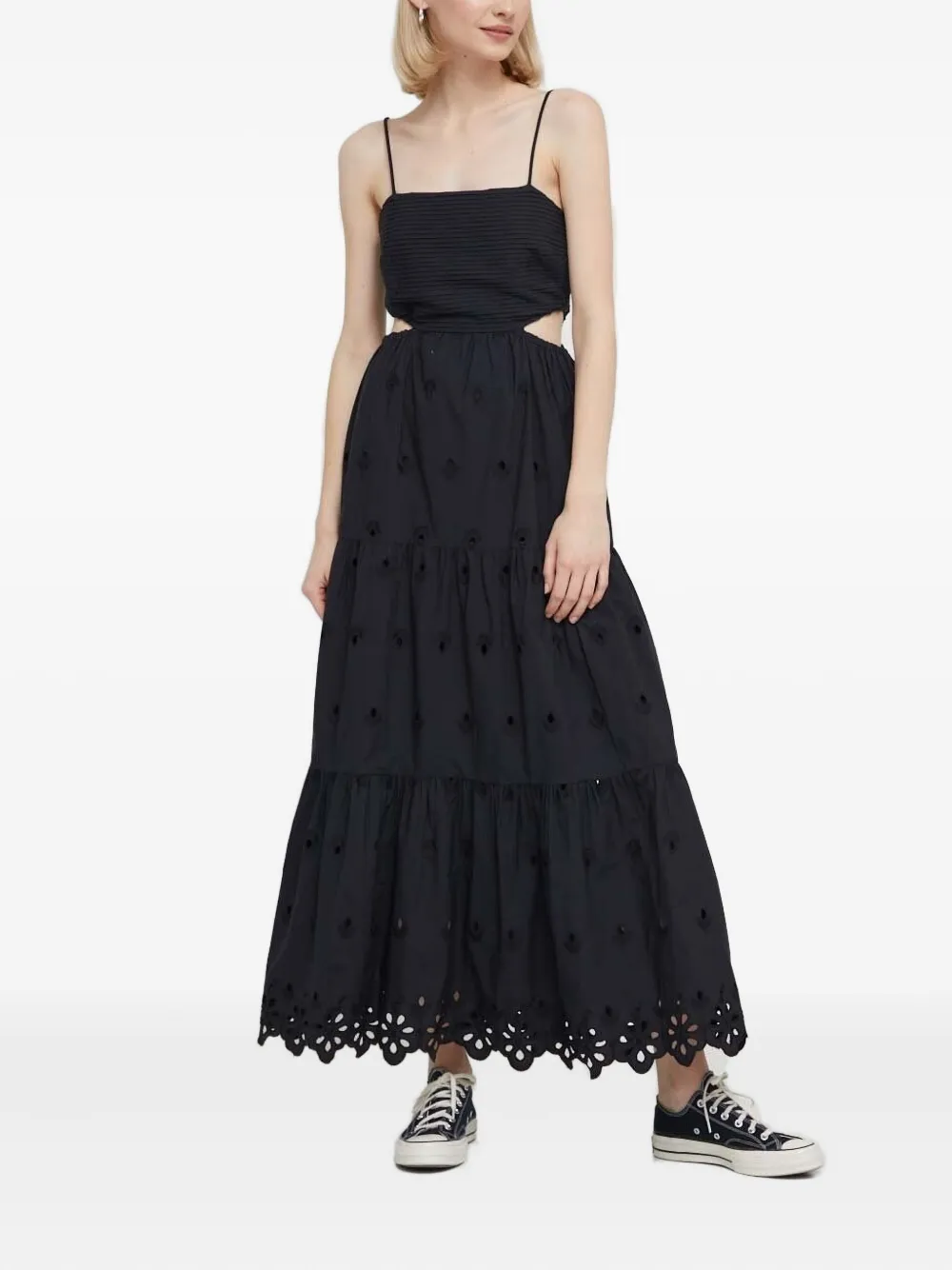 

Ярусное платье макси с вышивкой Desigual, черный