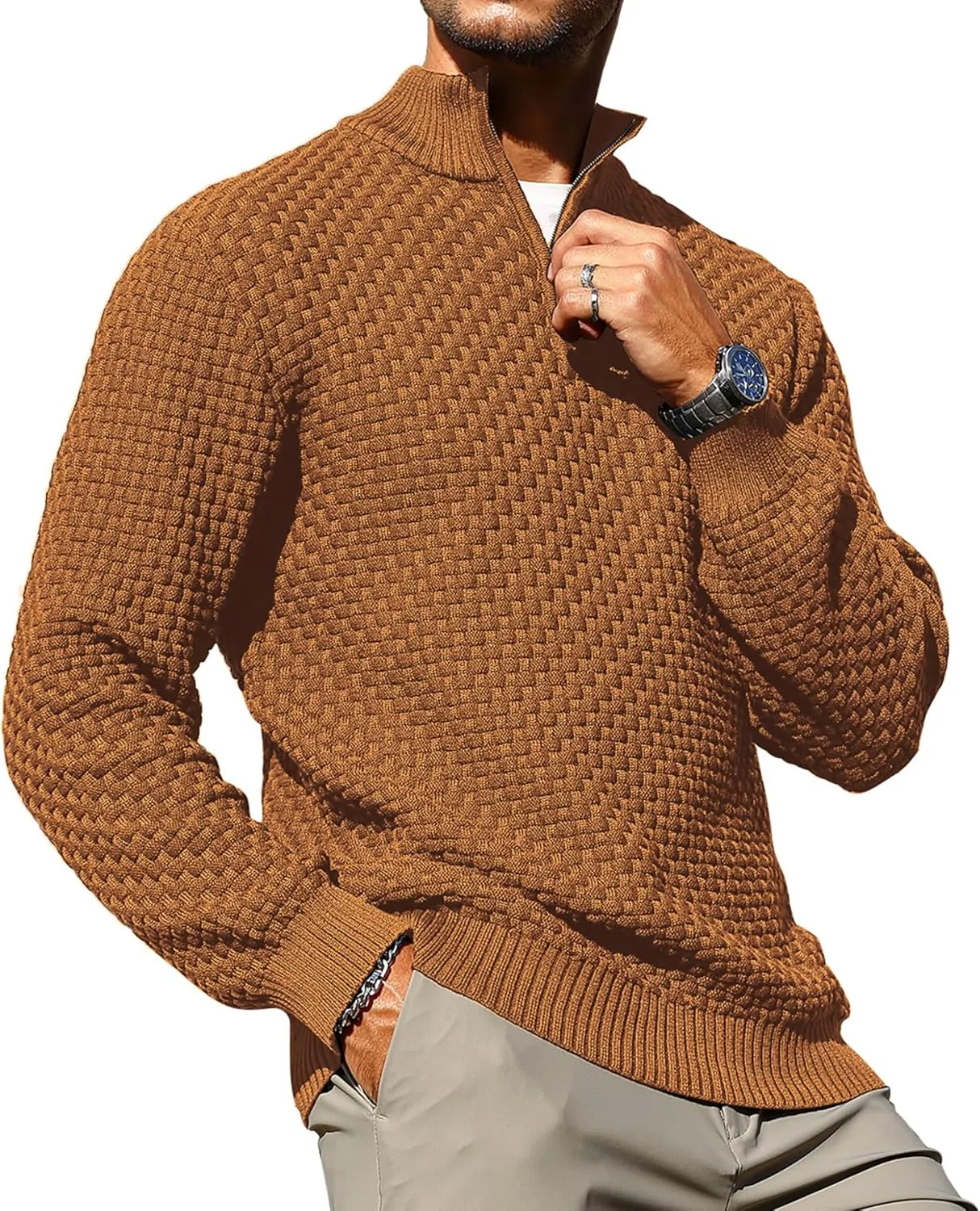 

Мужской свитер Zaitun с молнией на четверть и воротником-стойкой