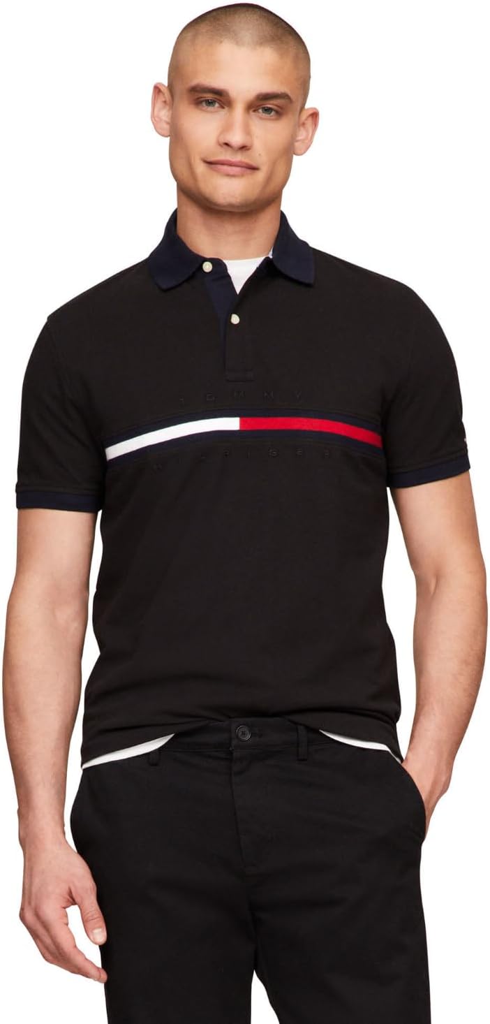 

Мужская рубашка поло Tommy Hilfiger с коротким рукавом и принтом флага из хлопка пике, индивидуальный крой, Deep Knit Black, Черный, Мужская рубашка поло Tommy Hilfiger с коротким рукавом и принтом флага из хлопка пике, индивидуальный крой, Deep Knit Blac