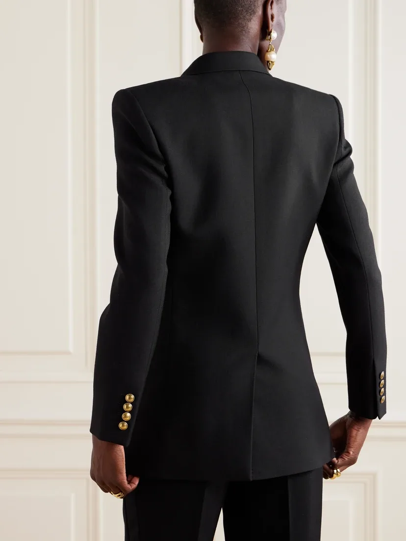 Двубортный пиджак из шерстяного габардина SAINT LAURENT, черный — фото 3