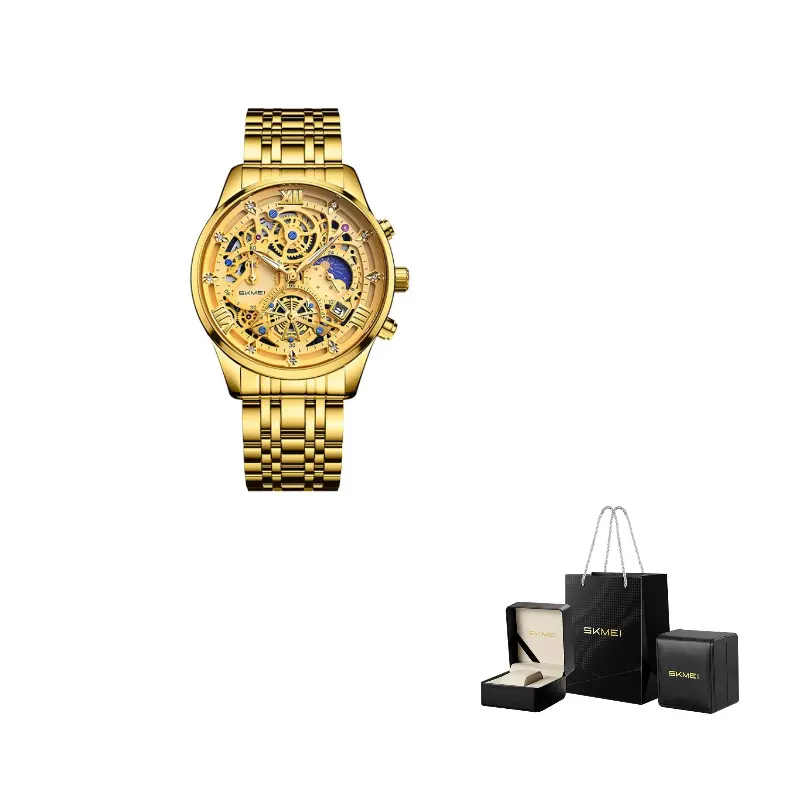 

SKMEI Часы мужские с кварцевым механизмом, стальной браслет, черный циферблат