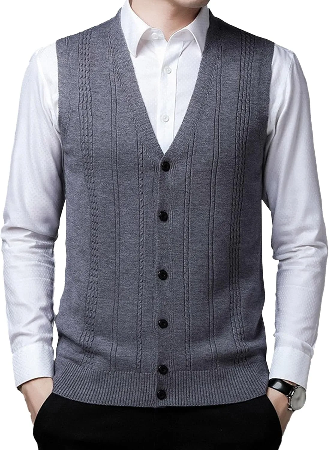 

Мужской простой комфортный жилет-свитер с шальным воротником DGHM-JLMY