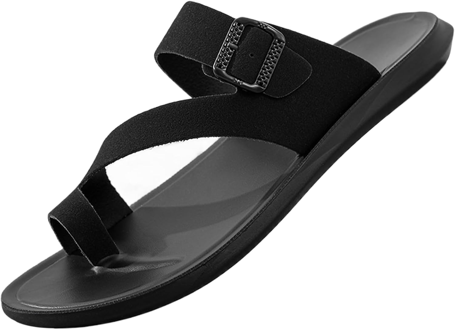 

Мужские кожаные пляжные вьетнамки с пряжкой, удобные, с нескользящей подошвой, для отдыха на природе, летнего отпуска, пляжа и повседневного ношения Bangteuo, черный