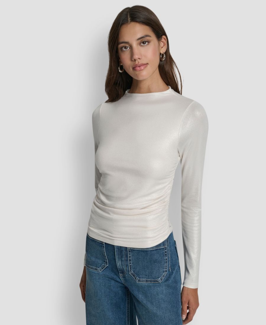 

Женская блузка с длинными рукавами и сборками DKNY Jeans, Eggnog/ Silver