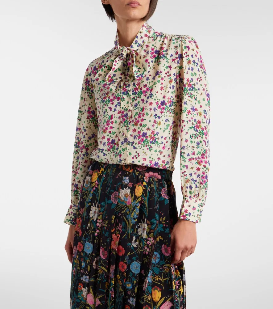 Рубашка Gucci с цветочным принтом и галстуком-бабочкой, белый — фото 2