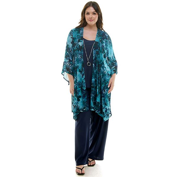 

Комплект из кардигана, топа и брюк Plus size Luxology, Navy Teal Blue