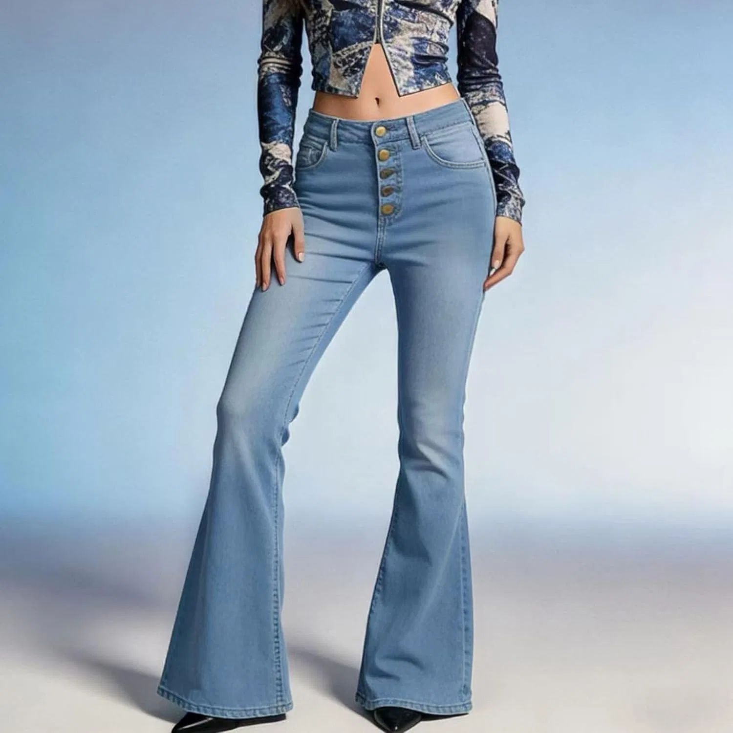 Джинсы леггинсы Flare Stretchy, Light Blue — фото 2