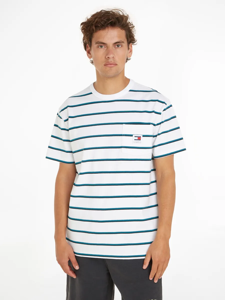 

Футболка Tommy Jeans "TJM REG EASY STRIPE TEE", в полоску, белый