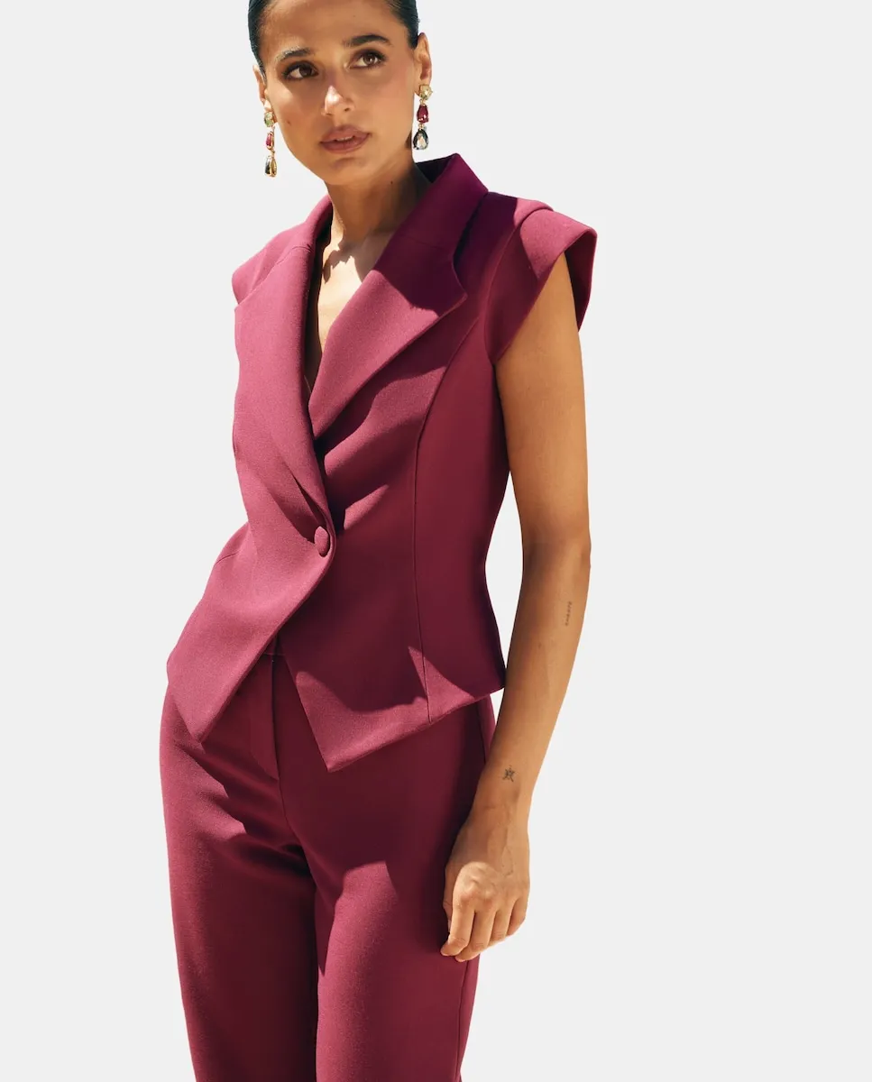 

Жилет женский с расклешенным кроем и перекрещивающимся вырезом MIPHAI, баклажановый