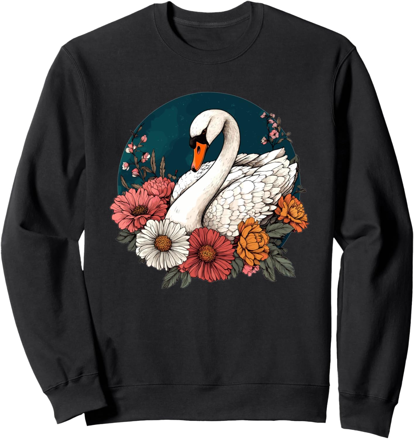 

Толстовка «Лебедь в окружении цветов: Тихий момент» Elegant Swan Floral Serenity Nature Peace, черный