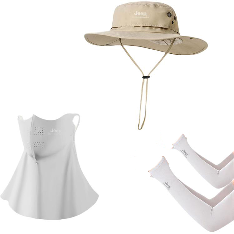 

Унисекс панама из полиамида Jeep, [хаки-all-around sun protection three-piece set]hat+face masks+cooling arm sleeves