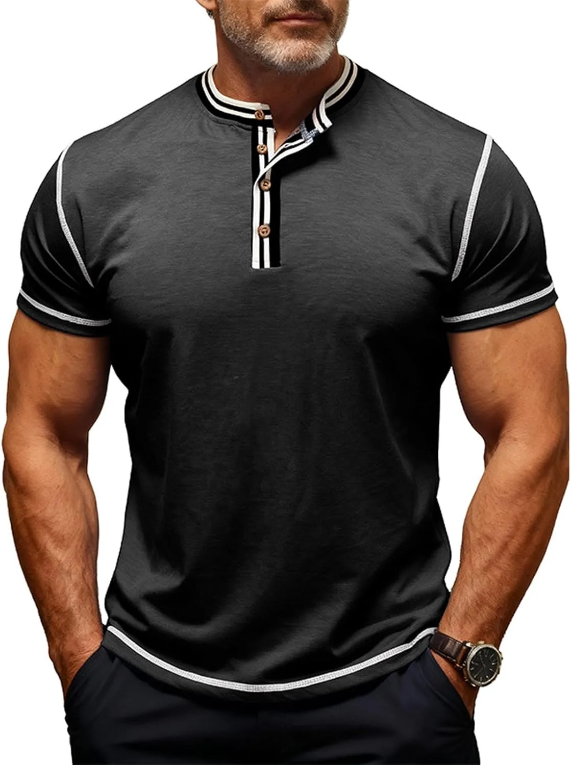 

WENKOMG1 футболка для мужчин, короткий рукав, летняя, с пуговицами