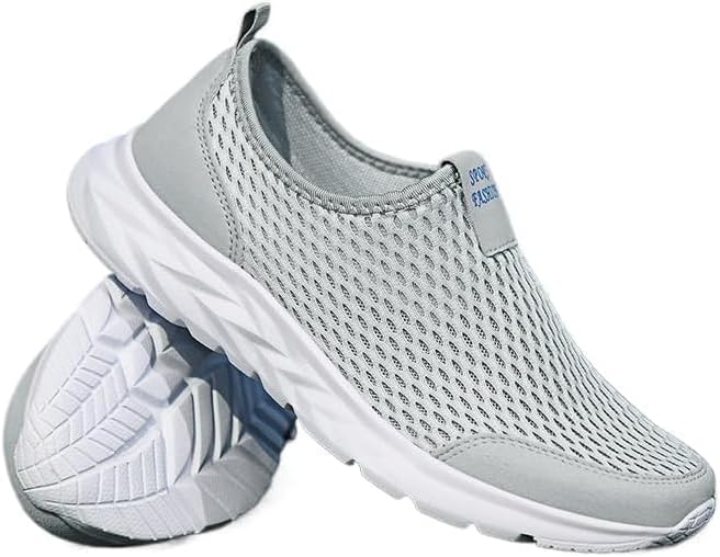 

Мужские легкие прогулочные кроссовки больших размеров из сетчатого материала - на липучке, дышащие, с противоскользящей подошвой для комфорта на улице и за рулем Clolinde, светло-серый