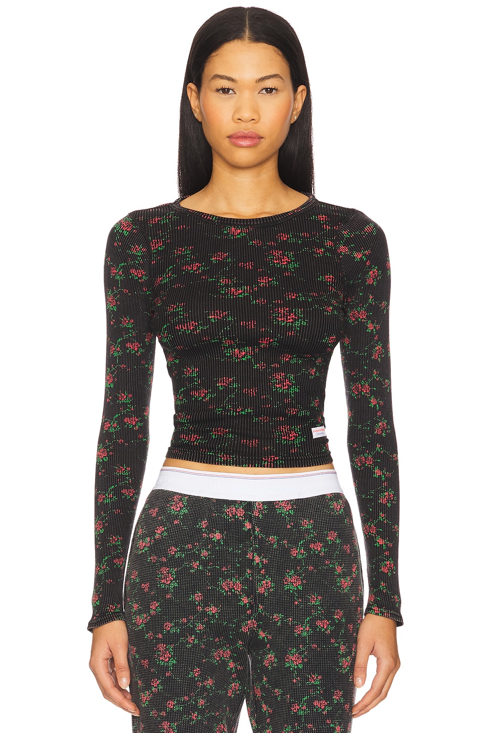 

Длиннорукавная футболка с круглым воротом Alexander Wang, washed black multi