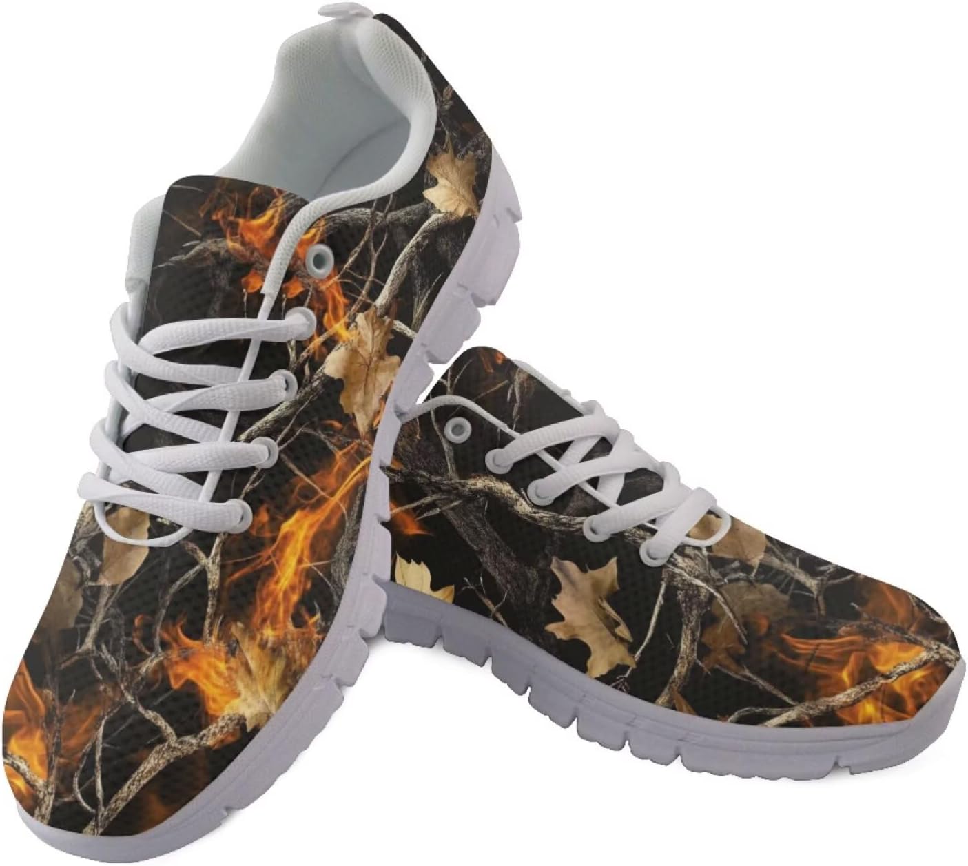 

Кроссовки Forchrinse для мужчин и женщин, дышащие, на шнуровке, повседневные сетчатые, противоскользящие, для тенниса и тренировок, Camo Hunting Fire Flame