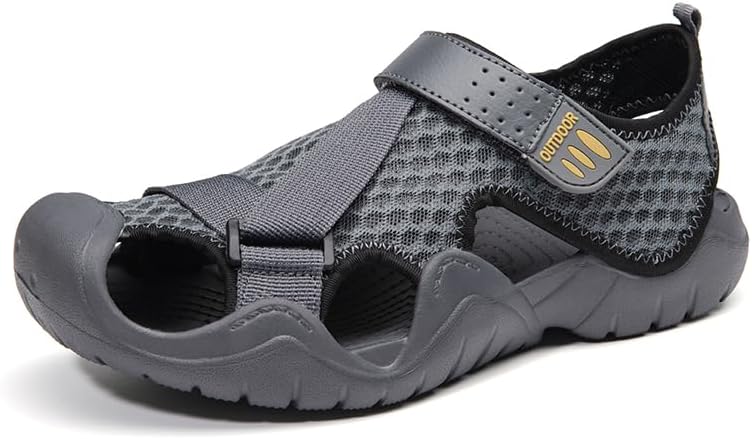 

Мужские походные сандалии AQIXIDX для повседневной носки, спортивные прогулочные туфли с закрытым носком, дышащие, удобные пляжные туфли, серый