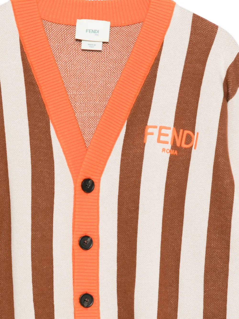 Кардиган в полоску с V-образным вырезом Fendi Kids, бежевый — фото 3