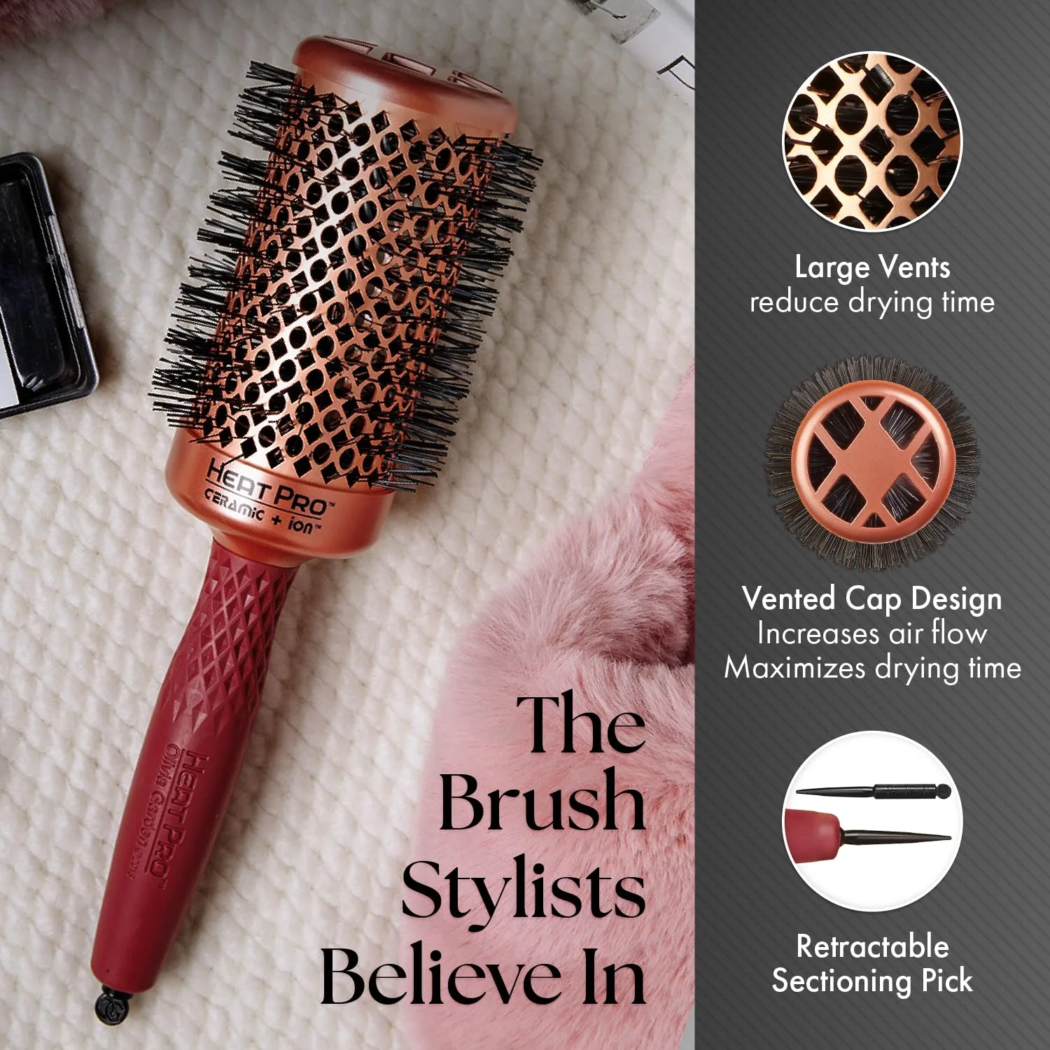 Термощетка для волос Olivia Garden HeatPro Round Thermal Hair Brush (не электрическая) 5,4 см — фото 4