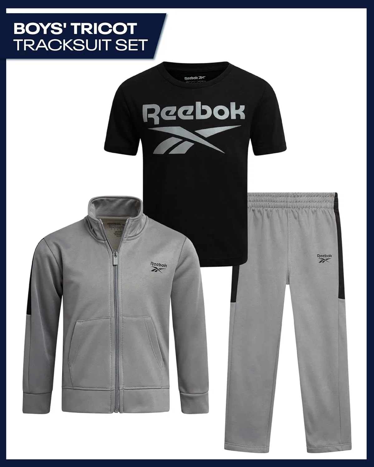 Спортивный костюм для мальчиков Reebok, 3 предмета, серый — фото 2