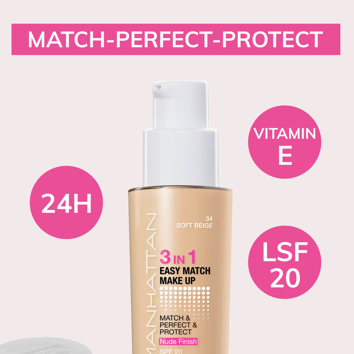 Тональный крем 3в1 Easy Match Soft Beige 34 LSF 20 300мл MANHATTAN Cosmetics — фото 4